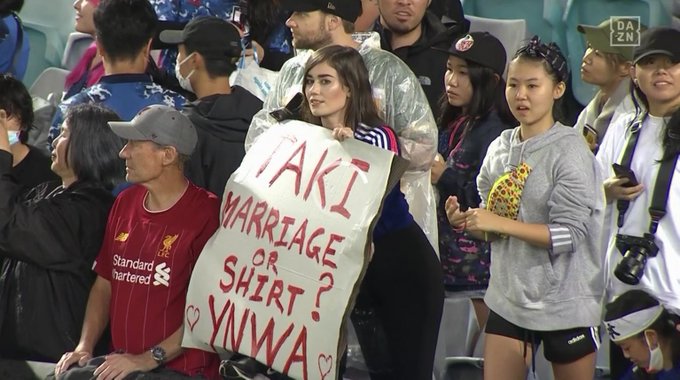 Taki Minamino had a fan in the crowd during his game for Japan today