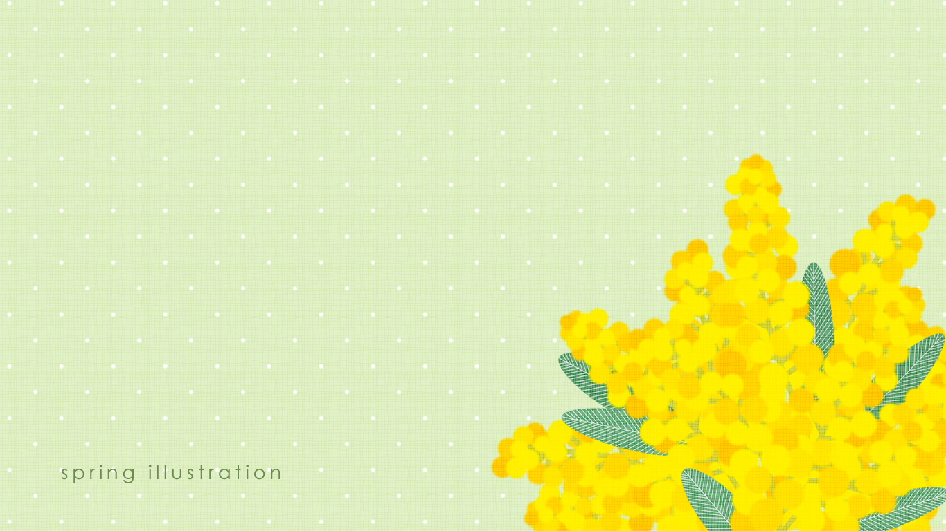 【ミモザブーケ】春の花のイラストPC壁紙・背景