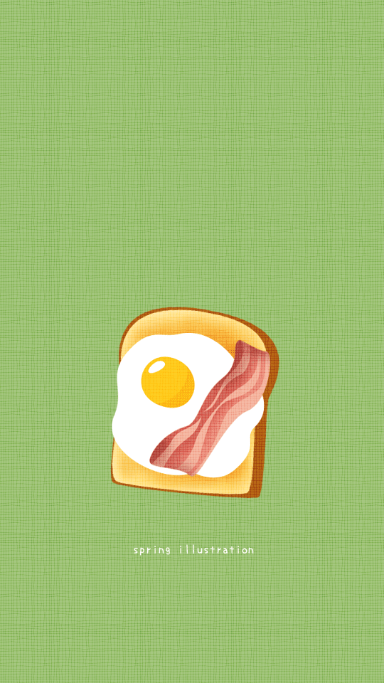 【ベーコンエッグトースト】食べもののイラストスマホ壁紙・背景