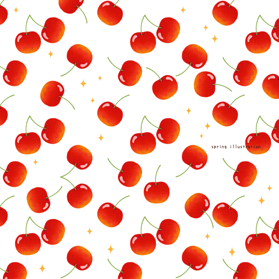 【さくらんぼ】果物のイラストましかく壁紙・背景