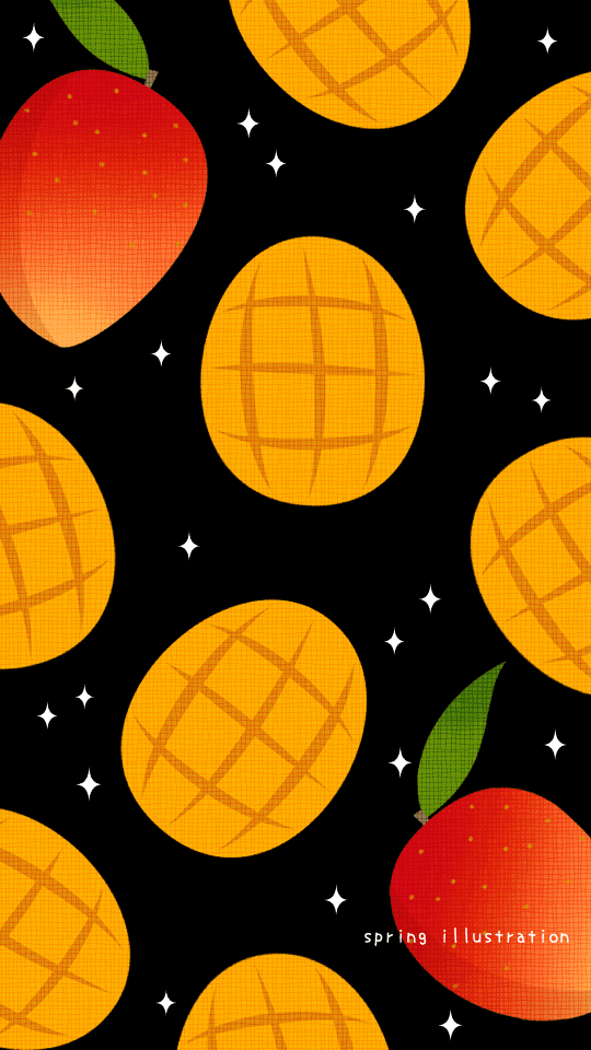 【マンゴー】夏の果物のイラストスマホ壁紙・背景