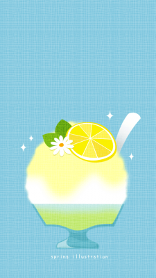 【はちみつレモンかき氷】夏のイラストスマホ壁紙・背景