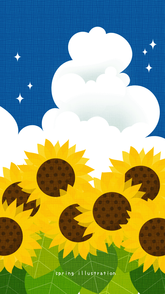 【ひまわり】夏の花のイラストスマホ壁紙・背景
