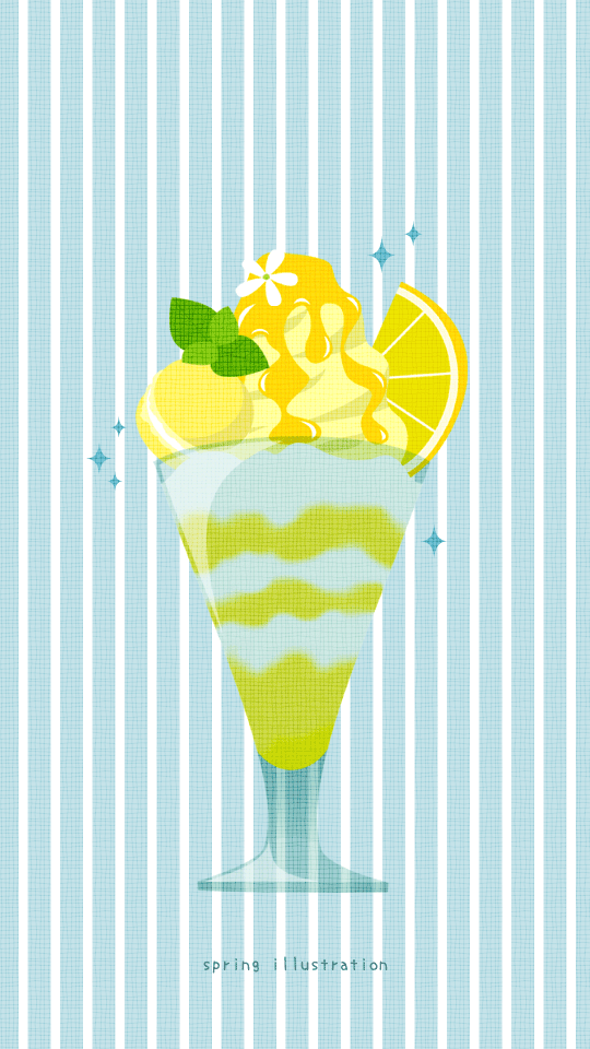 【レモンパフェ】スイーツのイラストスマホ壁紙・背景
