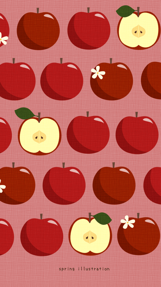 【りんご】秋の果物のイラストスマホ壁紙・背景