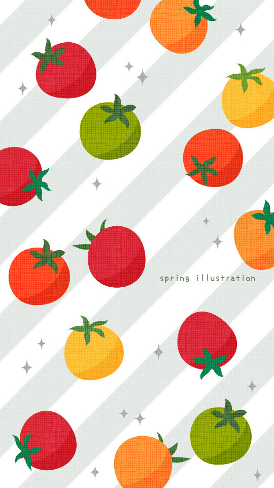 【カラフルミニトマト】夏野菜のイラストスマホ壁紙・背景