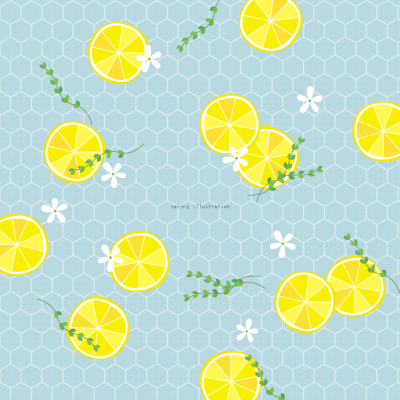 【レモン＆ハーブ】キッチンのイラストましかく壁紙・背景