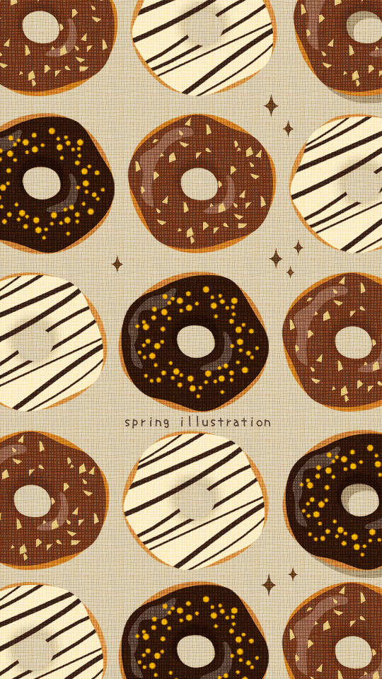 【チョコレートドーナツ】スイーツのイラストスマホ壁紙・背景