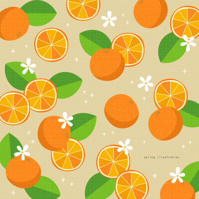 【オレンジ】果物のイラストましかく壁紙・背景