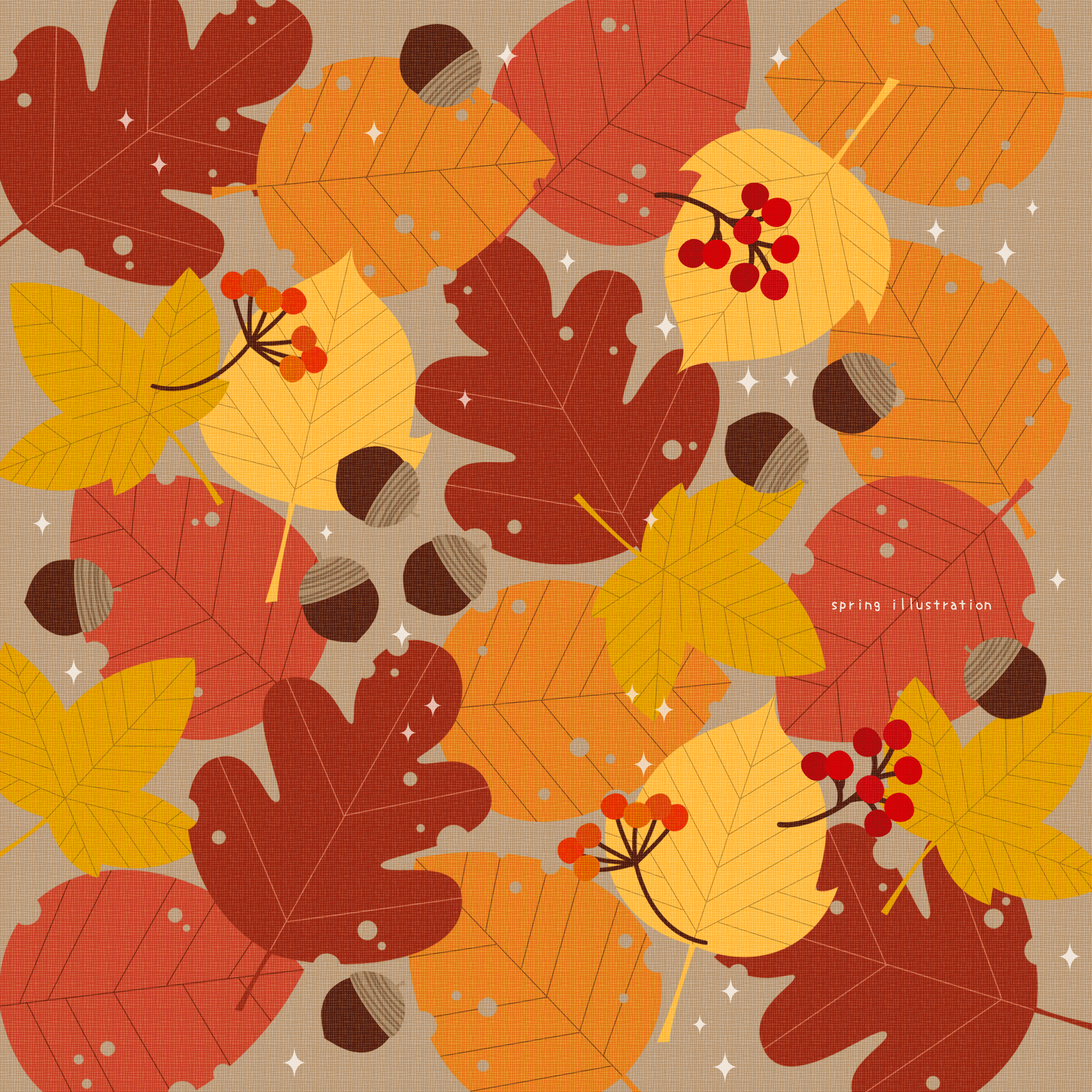 【Autumn leaf】秋のイラストましかく壁紙・背景