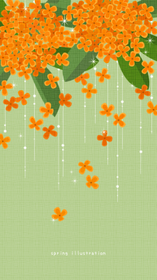 【キンモクセイ】秋の花のイラストスマホ壁紙・背景