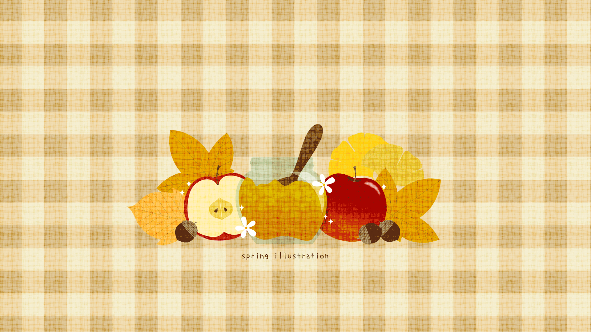 【りんごジャム】食べもののイラストPC壁紙・背景